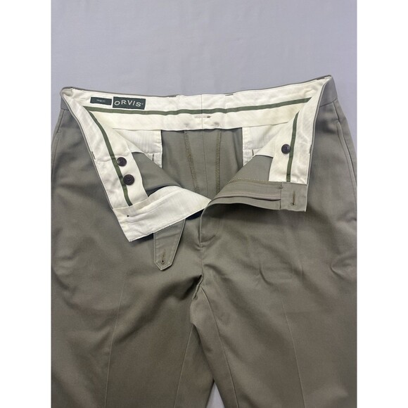 ORVIS Trim Fit Plain Front Chinos Khakis Pants Mens 35x27 100% Cotton Tan Beige - Picture 11 of 14